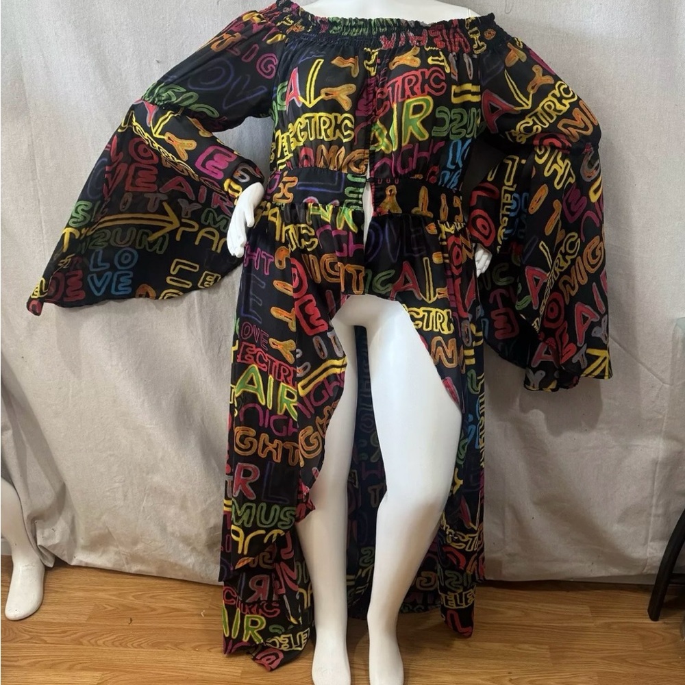 Ashley Stewart graffiti tunic black with neon print 18/20